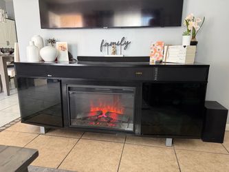 TV table with Fireplace and Bluetooth Speaker