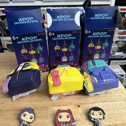 3 Huntr/X Loungefly Bag Charm Keychains+ Pins K-Pop Demon Hunters Rumi Mira Zoey