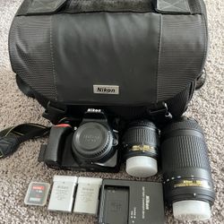 OBO Nikon D3500 DSLR Kit – 18-55mm + 70-300mm Lenses + Case + 2 Batteries + 32GB SD – Only 2,320 Shutter Count!