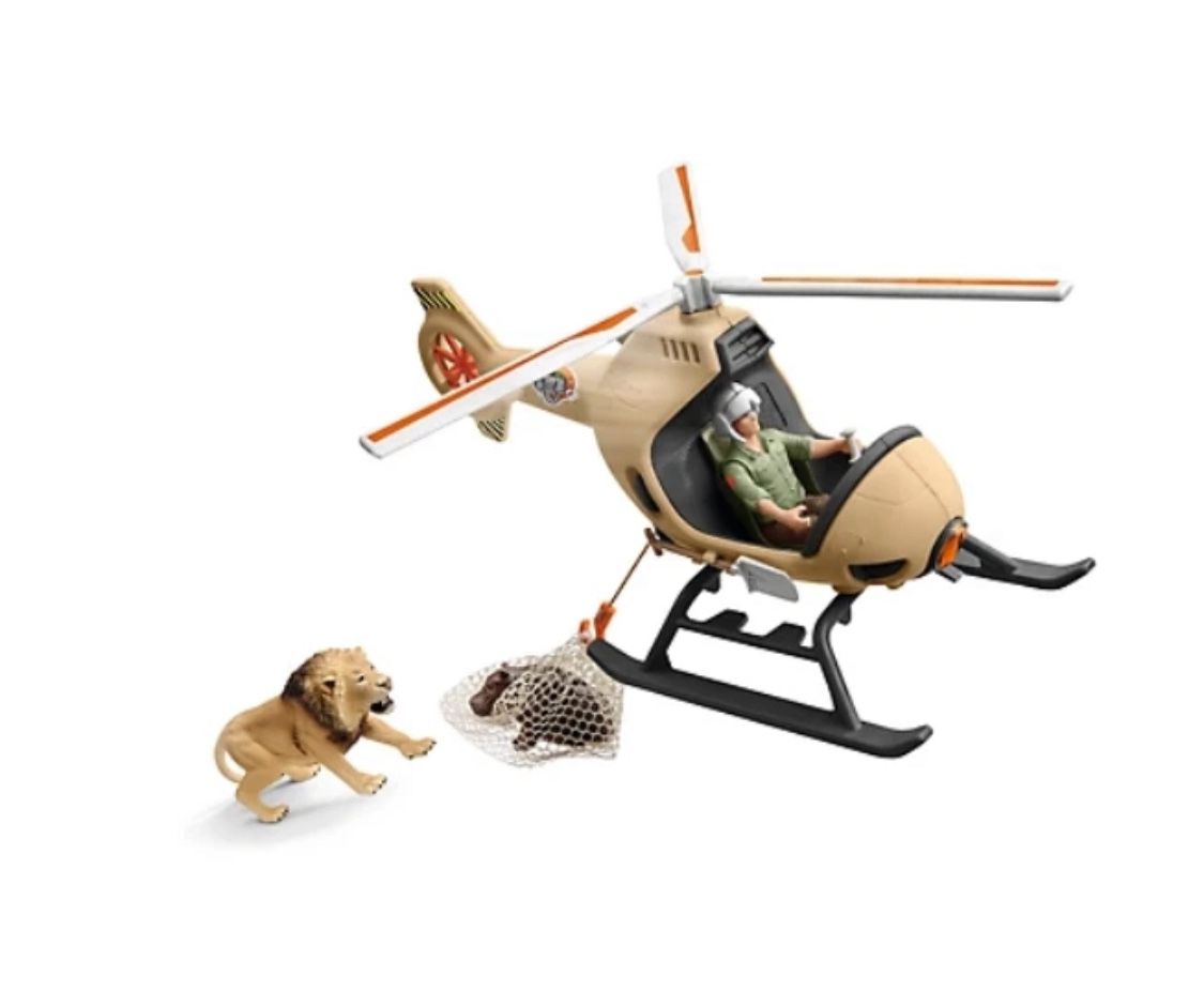 Schleich Wildlife 42476 Play Set Animal Rescue Helicopter Ranger Lion and Hippo