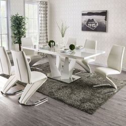 Brand New White Chrome 7pc Dining Table Set 