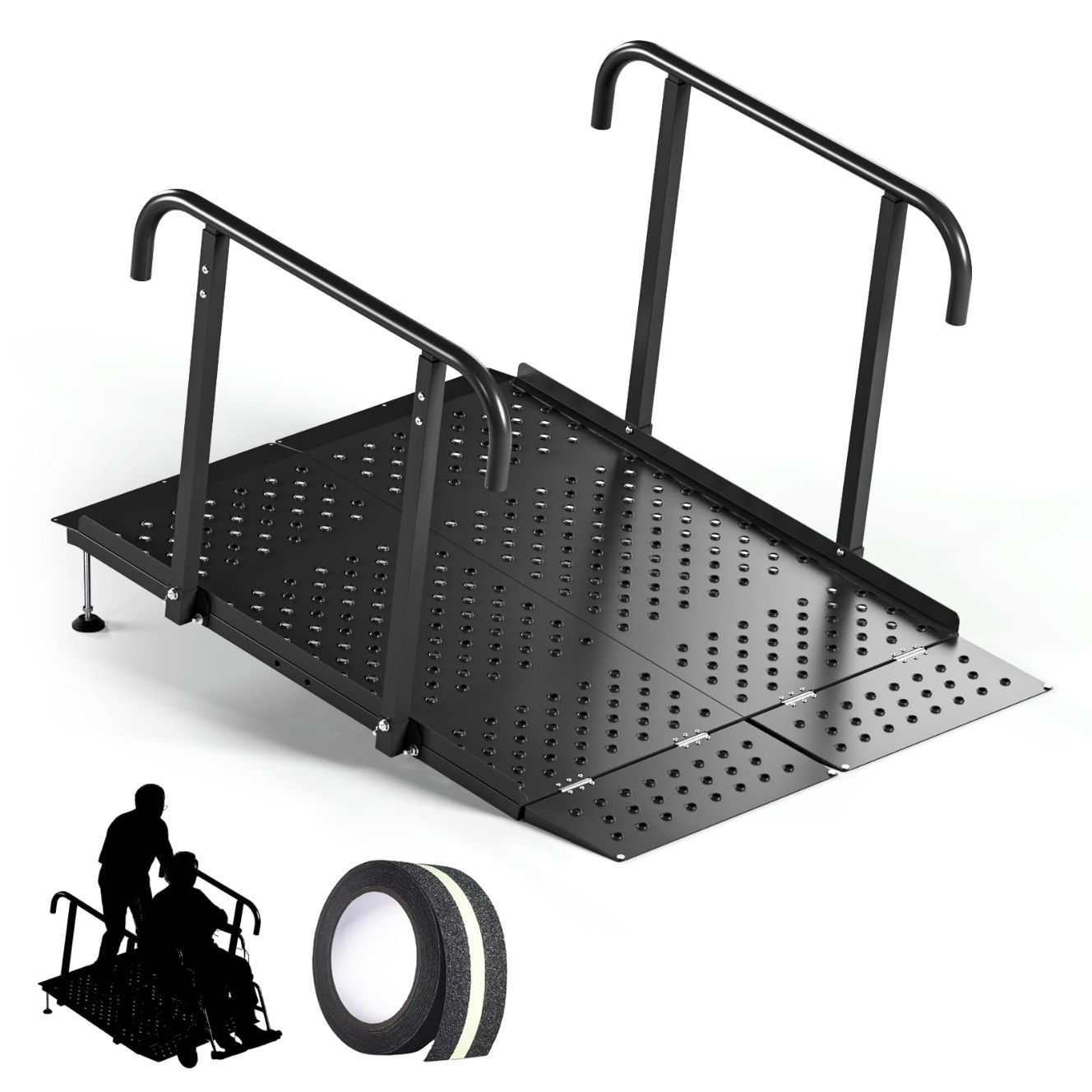 49.2" Folding Wheelchair Ramp with Handrails, 770LB Heavy Duty Portable Wheelchair Ramp for Steps, Adjustable Height 1"-7.28", Extra Wide Handicap Ram