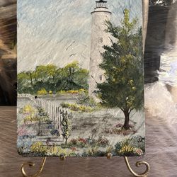 Ocracoke Lighthouse Painting on Slate with Easel