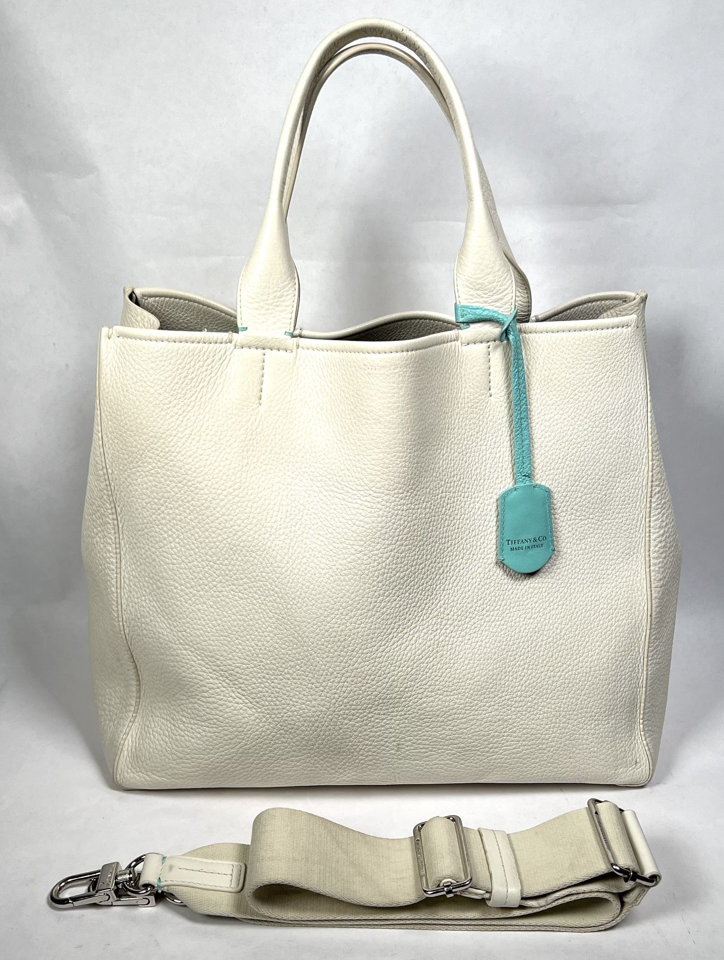 Tiffany & Co white calfskin leather tote bag