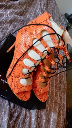 Orange Snakeskin. Print Heels