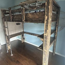 Twin Loft Bed with Desk and Shelves.  Plus Seperate Shelf