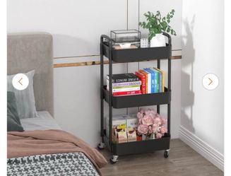 3Tier Rolling Cart Utility cart with Handle, Bathroom Cart, Snack Cart, Storage Organizer with Lockable Wheels, Rolling Storage Cart for Kitchen, Bath
