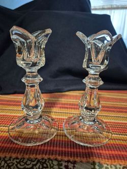 Pair of VENTAGE clear GLASS Tulip candlestick  HOLDER
