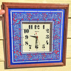 Vintage faux stained glass Quartz PEPSI COLA wall clock CA. 1995 