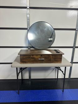 Salon Styling Station + Round Mirror