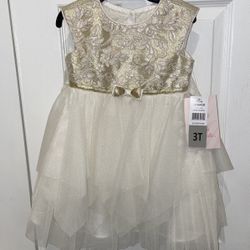 Girls 3T Gold/Ivory Brand New Party Dress