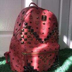 MCM Red Studded Backpack Regular size
