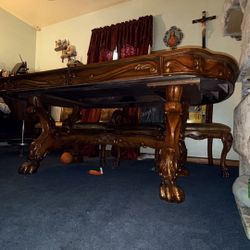 Real Heavy Wood Table And 8 Chairs Table Has Two Extenders