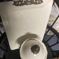 Antique Looking Cookie Jar and Platter