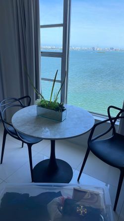 Marble table with black chair
