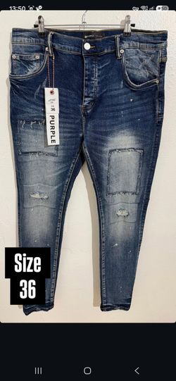 PURPLE BRAND BLUE DISTRESSED PATCHWORK DENIM JEANS NEW COLLECTION