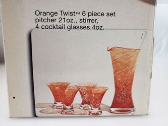 DANSK Orange Twist Glass Cocktail Set 6 Piece Pitcher 21oz 4 Tumblers