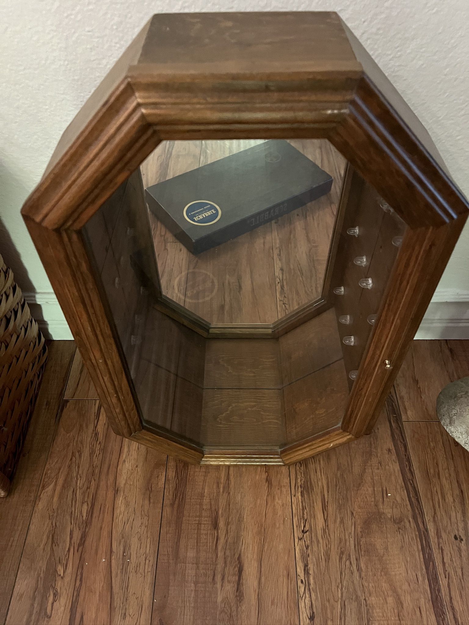 Antique Jewelry Mirror Shelf/ Antique Wood Wall Shadow Box Wall Cabinet w/Door Glass 