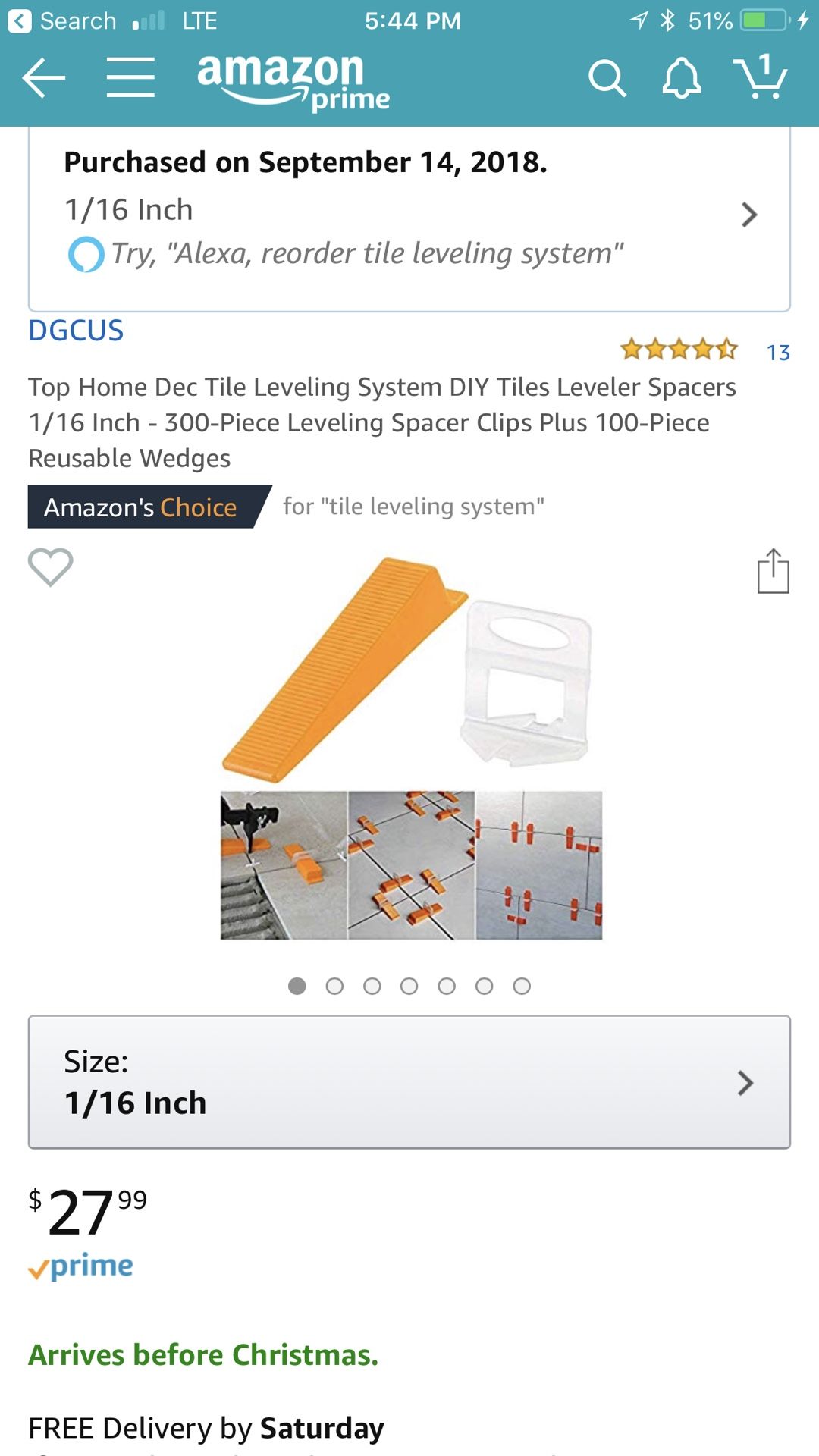 1/16” tile spacer leveling system