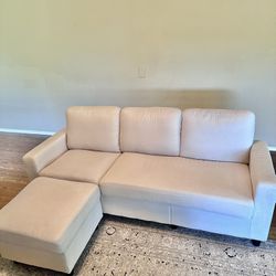 New Cream Sectional Ottoman Couch Sofa 