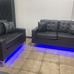 Sofá And Love Seat Black Pu With Led Lights Also Available White