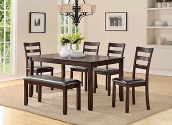 6-Pcs Dining Set
Table + 4 Chairs + Bench.      🔥     Comedor De 6 Piezas  Nueva En Caja  