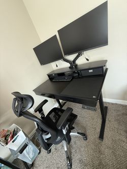 Automatic Sit Or Stand computer Desk With Dual Monitors