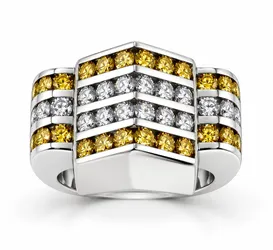 Mens 14Kt White Gold 8.00 CTW White Yellow Diamond Color H-J Color S-I Size 8
