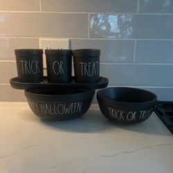 Rae Dunn 2018 Black Halloween Bowls & Utensils