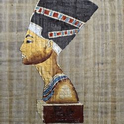 Ancient Egyptian Papyrus Painting of Queen Nefertiti (Hand Painted) 13x17 inches