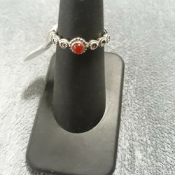 Sterling Silver Red Marcasite Ring Sz 6
