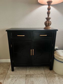 Black Wood Accent Cabinet with Gold Hardware