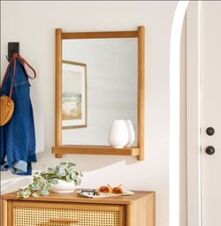 Solid Wood Wall Mirror with Shelf