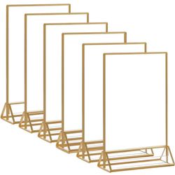 HIIMIEI Acrylic Gold Frames Sign Holders 4x6, Double Sided Table Menu Display Stand, Wedding Table Numbers Holder(6 Pack)