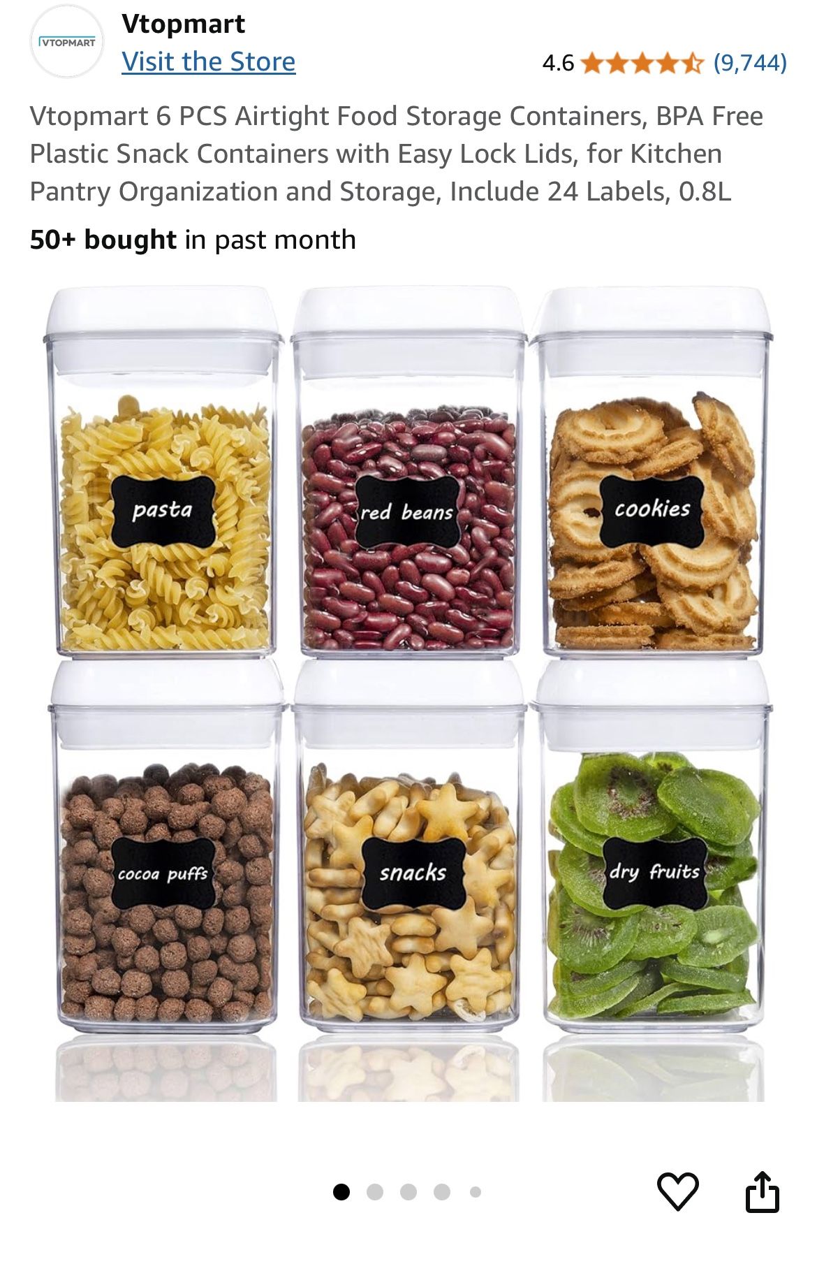 Vtopmart 6 PCS Airtight Food Storage Containers 0.8L