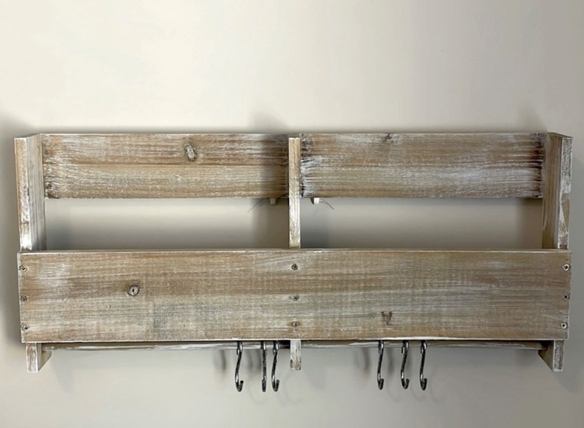 Wall Decor, Hanging Wall Organizer Shelf With Hooks