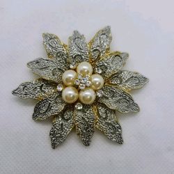VINTAGE RHINESTONE & PEARL BRIDAL BROOCH OR HAIR Pin