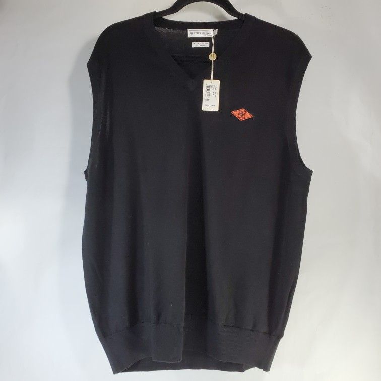 Peter Millar V Neck Black Vest Sweater Mens Large 70% Silk 4% Cashmere & Cotton