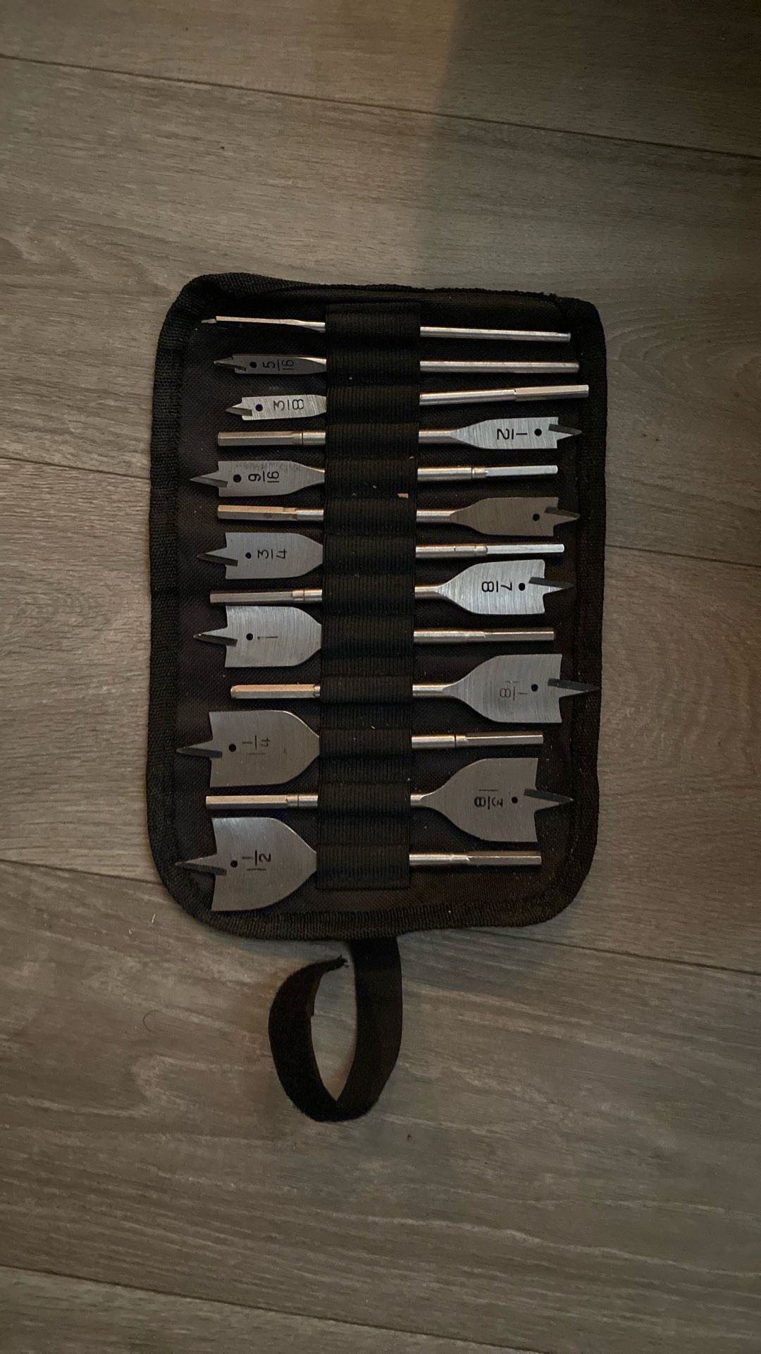 Hyper Tough 13 Piece Wood Spade Drill Bit Set with a storage bag