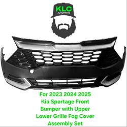 For 2023 2024 2025 Kia Sportage Front Bumper with Upper Lower Grille Fog Cover Assembly Set