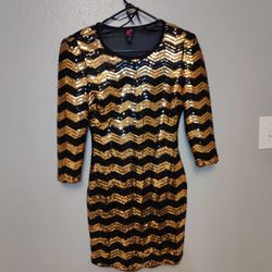 2B Bebe Sequin Chevron Dress in Black and Gold Size S