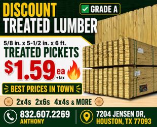 $1.59🔥6FT TREATED PICKETS #1