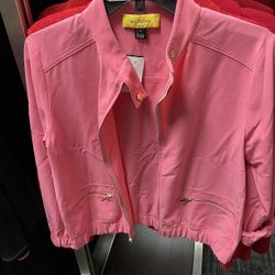 Barbie color pink petite St John zip up jacket