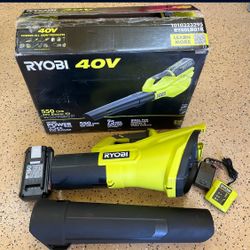 RYOBI 40V 120 MPH 550 CFM Cordless Battery Leaf Blower With 4.0 Ah Battery and Charger