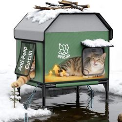 Heated Outdoor for cat House Outside: Insulated Heated for cat House Escape Doors Anti-Peep Curtains Outdoor for cat Home For Cats, With Built-in Heat