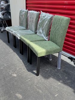 Set of 4 Green Upholstered Dining Chairs