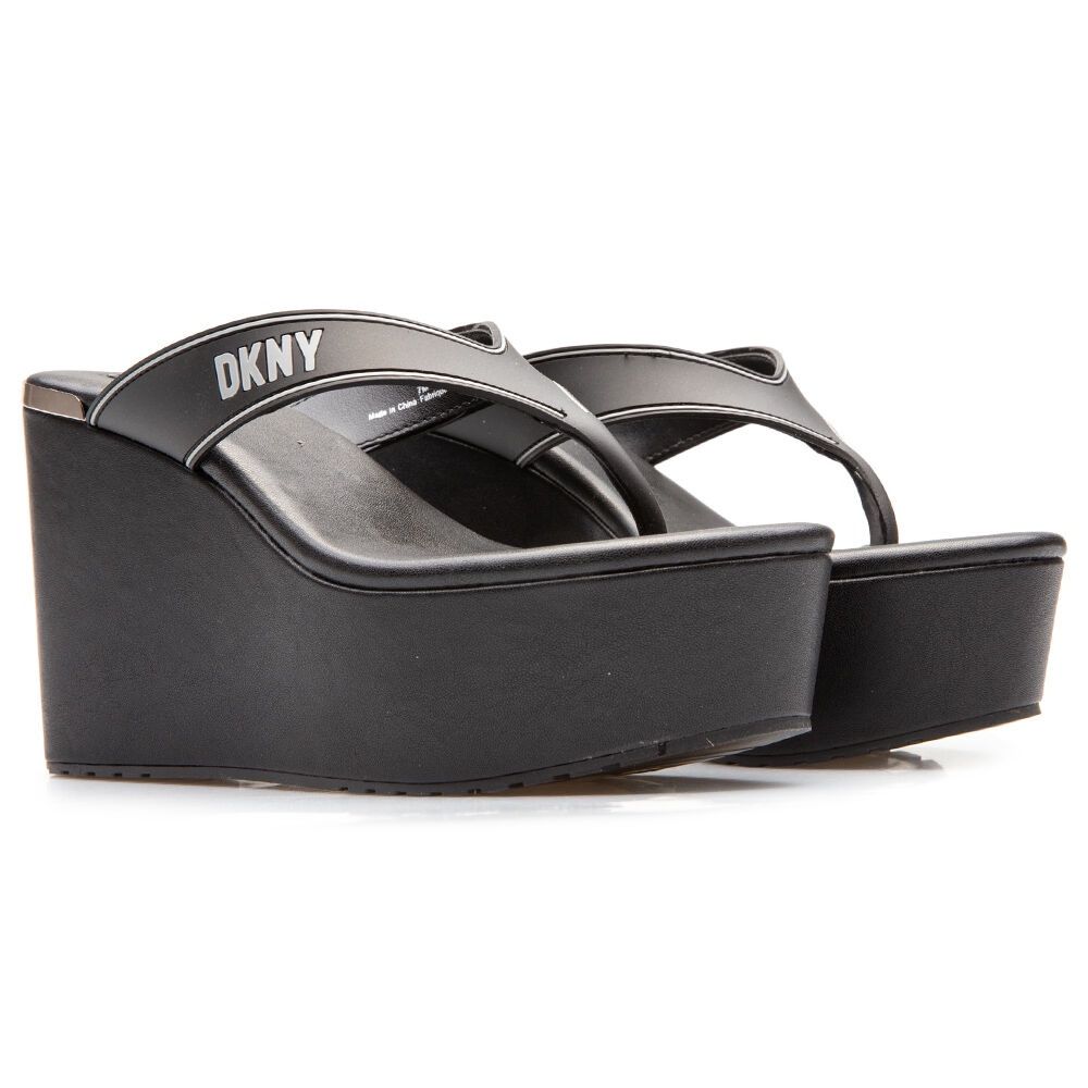 DKNY Trina Black Wedge Toe Post Sandals