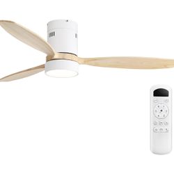 Sofucor 52 inch Wood Low Profile Ceiling Fans with Lights and Remote, Modern Flush Mount