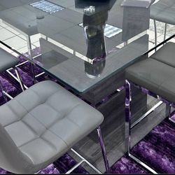 GREY Counter Height DINING CHAIRS in Leather