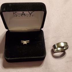 Engagement Ring And Wedding Band Set For Man And Woman